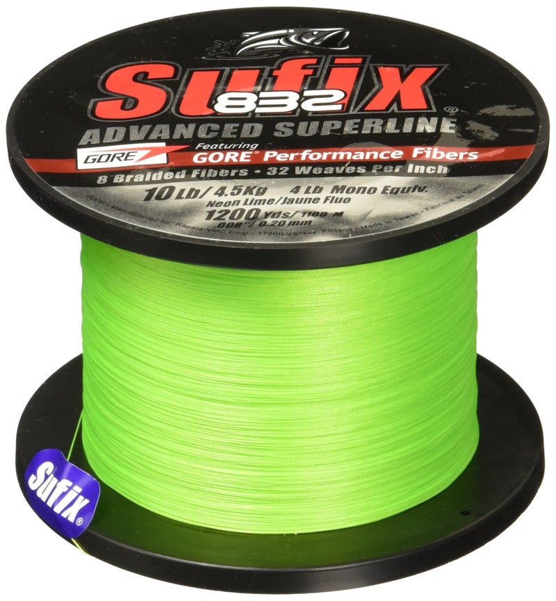 Sufix 832 Braid Line-1200 Yards (Neon Lime, 65-Pound) - Image 1